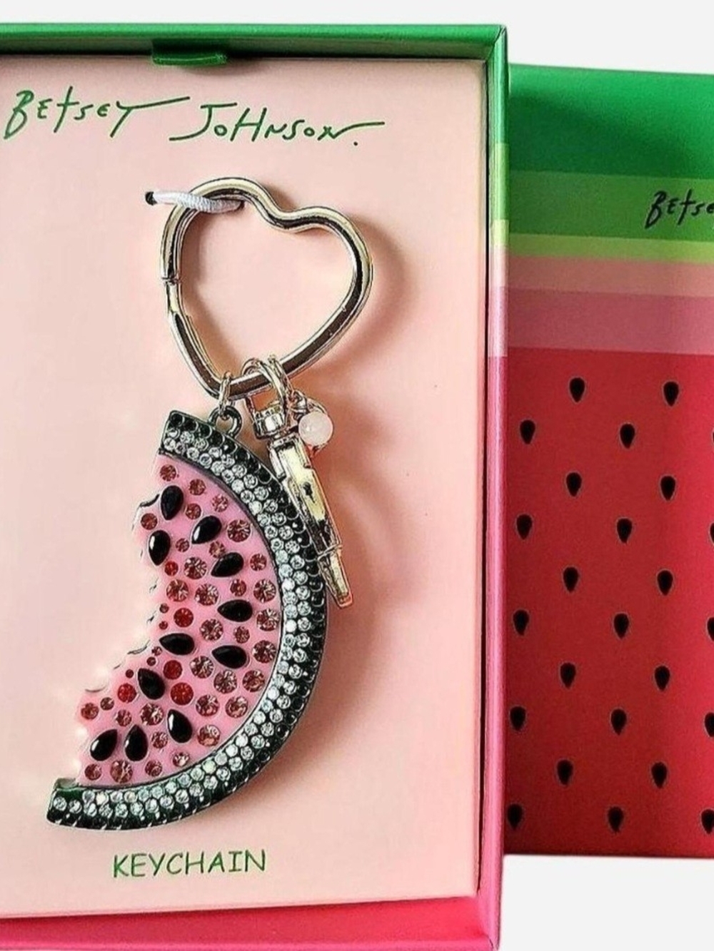 🍉✨ BRAND NEW IN BOX Betsey Johnson Crystal Watermelon Keychain / Bag Charm ✨🍉